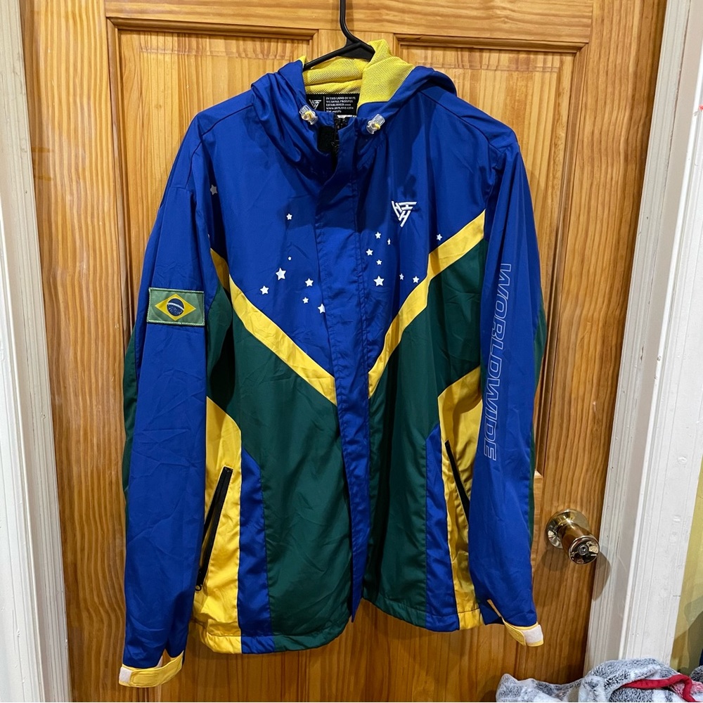 Brazil-Inspired Blue & Green Men's Hooded Jacket
